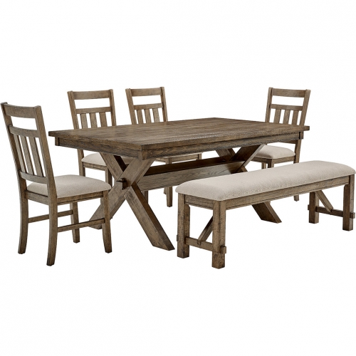 Turino 6 Piece Dining Set in Rustic Umber & Beige Fabric